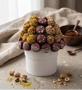 Beyaz Saksıda Fındıklı ve Fıstıklı Yuvarlak Kekler