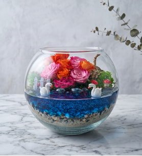 Cam Fanusta Pembe Turuncu Çardak Güller Teraryum