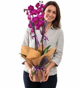 Premium Çift Dal Mor Orkide Lavanta Detaylı Doğal Kraft Özel Tasarım