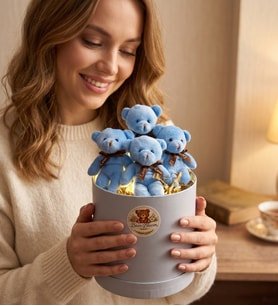 Premium Silindir Kutuda Işıklı Peluş Ayıcık Buketi Bearblomm
