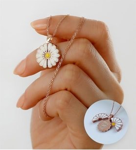 925 Ayar Gümüş Rose Simli Açılan Papatya Kolye