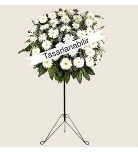 Beyaz Gerbera Ayaklı Ferforje Çelenk