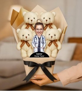 Kişiye Özel Fotoğraflı Doktor Ayıcık Buketi