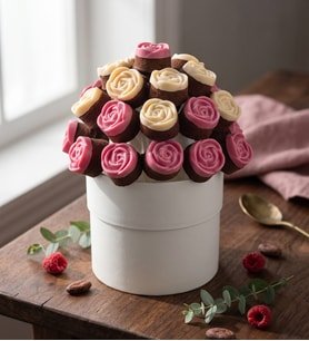 Beyaz Saksıda Pembe Beyaz Kokolin Süslemeli Kekler