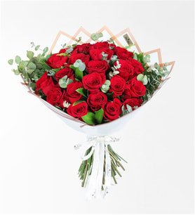 Buket Kağıdında 21 Kırmızı Gül Buketi