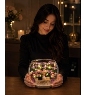 LED Işıklı Kelebek Buketi Akvaryum Cam Fanus Doğum Günü İyi Ki Doğum Günü Hediyelik Canım Arkadaşım Sarışın