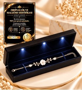 925 Ayar Gümüş Kadın Bileklik Rose Manolya Çiçeği Modeli Premium Işıklı Kutulu